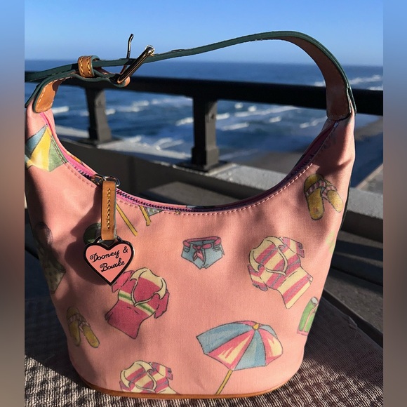 💕 Dooney & Bourke Pink Beach Print Hobo Shoulder Bag + Dooney Pouch (Two-Pieces) - Picture 4 of 16